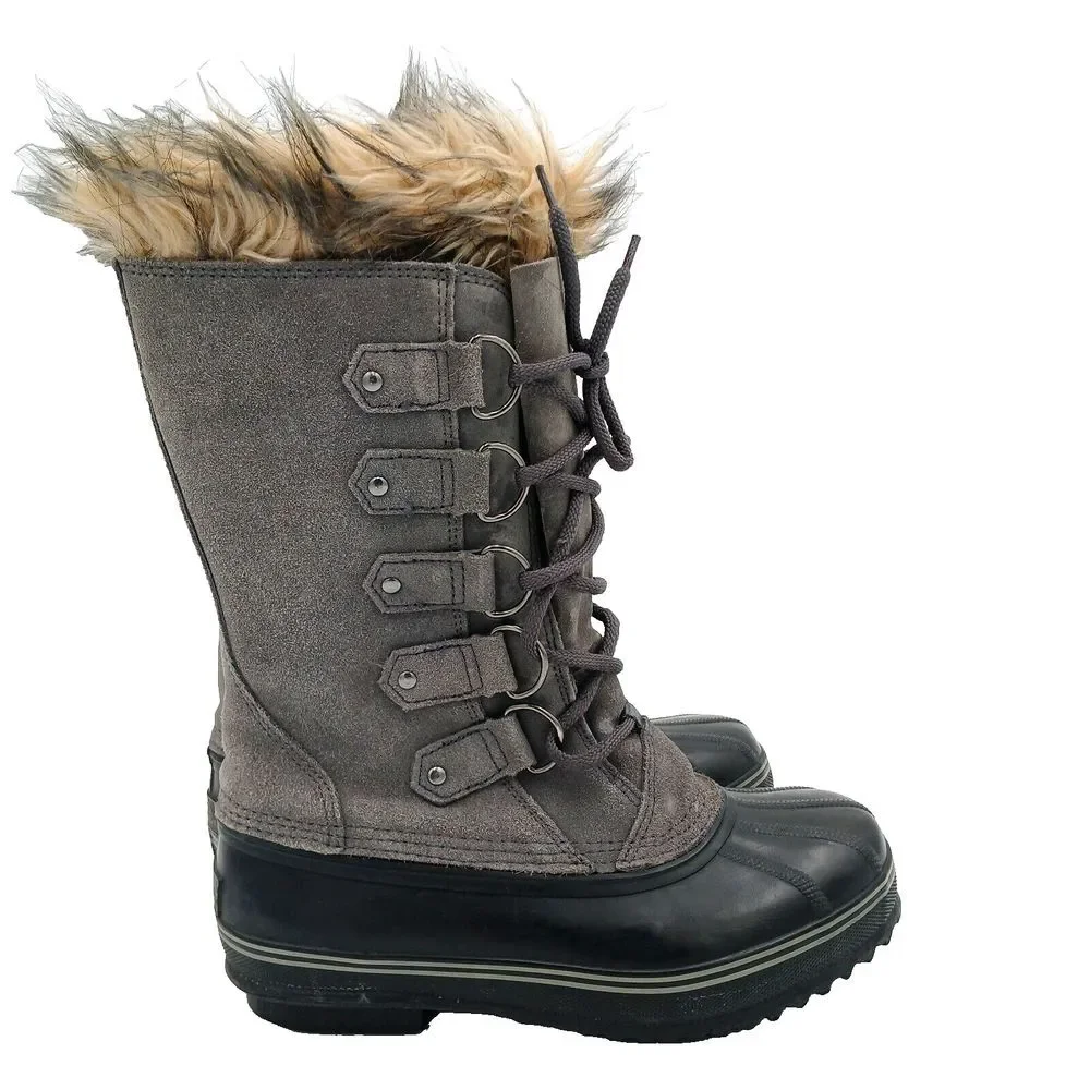 Eddie Bauer Hunt Pac Deluxe Winter Boots Women's 7 Gray Suede Fur Trim Insulated